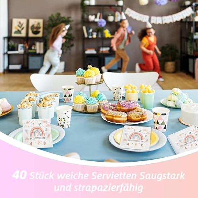 FIRST DAY OF SCHOOL NAPKINS, PACK OF 40 DECORATIVE PAPER NAPKINS WITH RAINBOW MOTIF FOR SCHOOL INTRODUCTION CELEBRATION, 3-PLY, 33 X 33 CM - Image 5